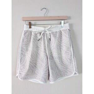 Long Running Shorts Beige Leaf Print Womens S Workout Sporty Athletic Casual